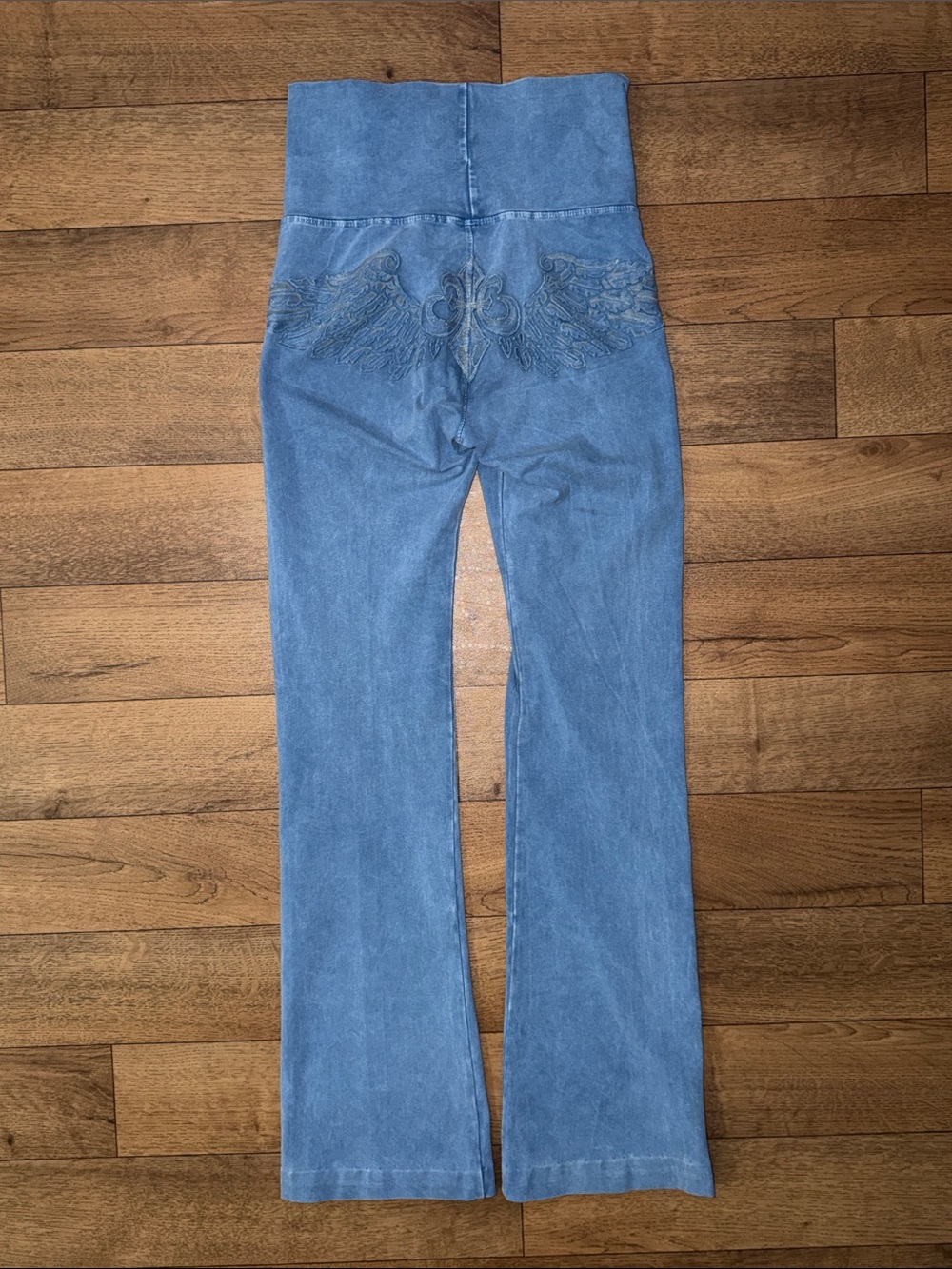 Y2K T Party Size Small Blue Stone Washed Yoga Pants Design On Butt Sexy Fitness